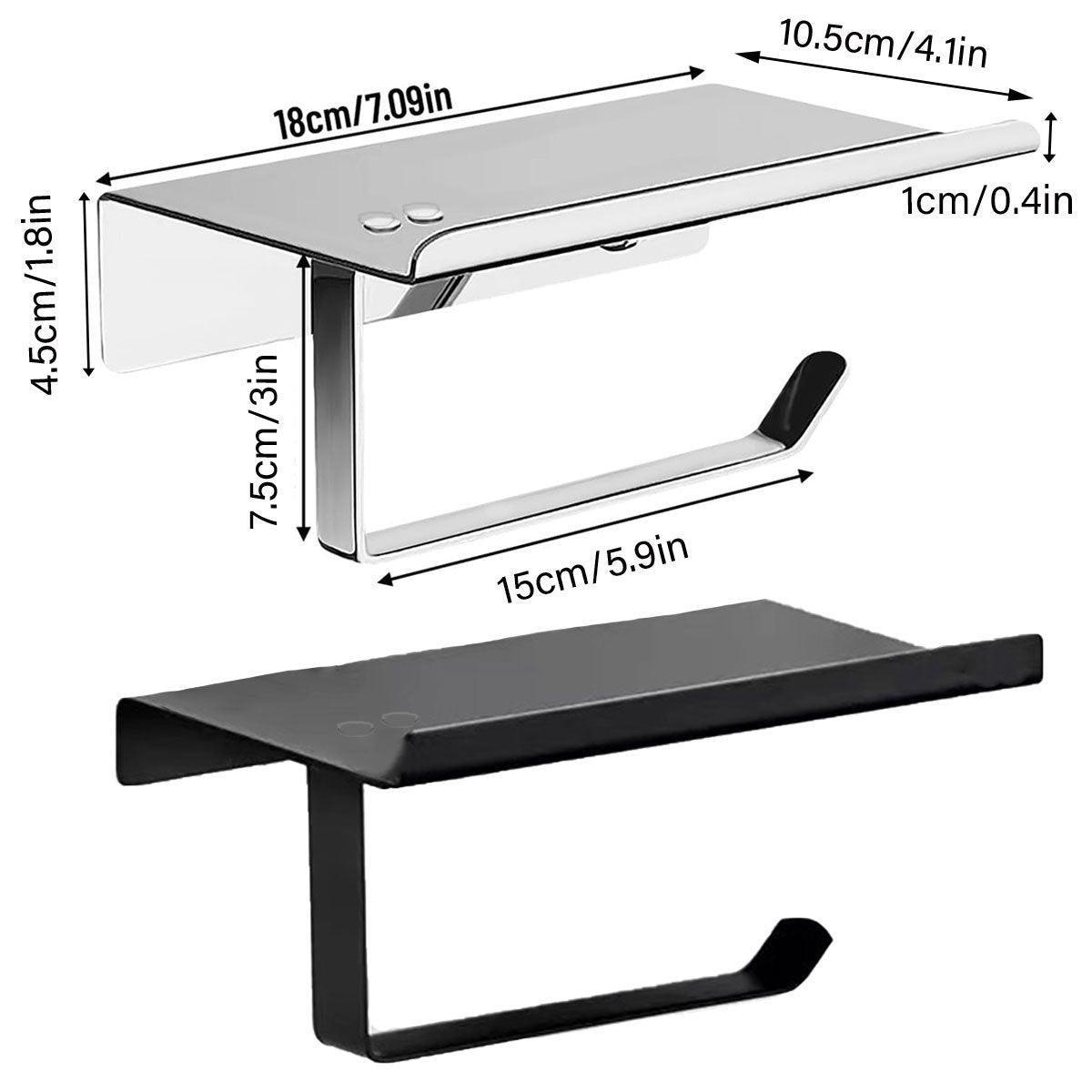 304 Stainless Steel Toilet Paper Holder Non-perforated Roll with Phone Rack - Silver