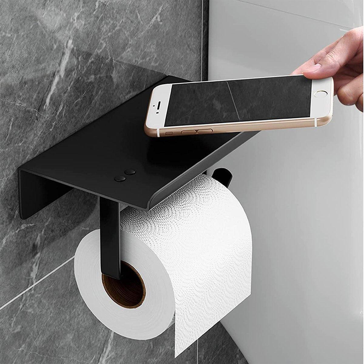 304 Stainless Steel Toilet Paper Holder Non-perforated Roll with Phone Rack - Silver