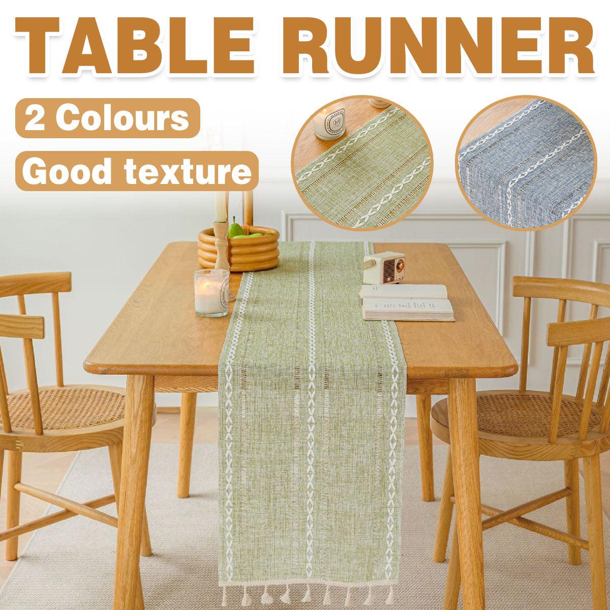 Solid Colour Woven Hollow Fringe Table Runner Home Dining Tablecloth Decoration - 33x183cm-Green