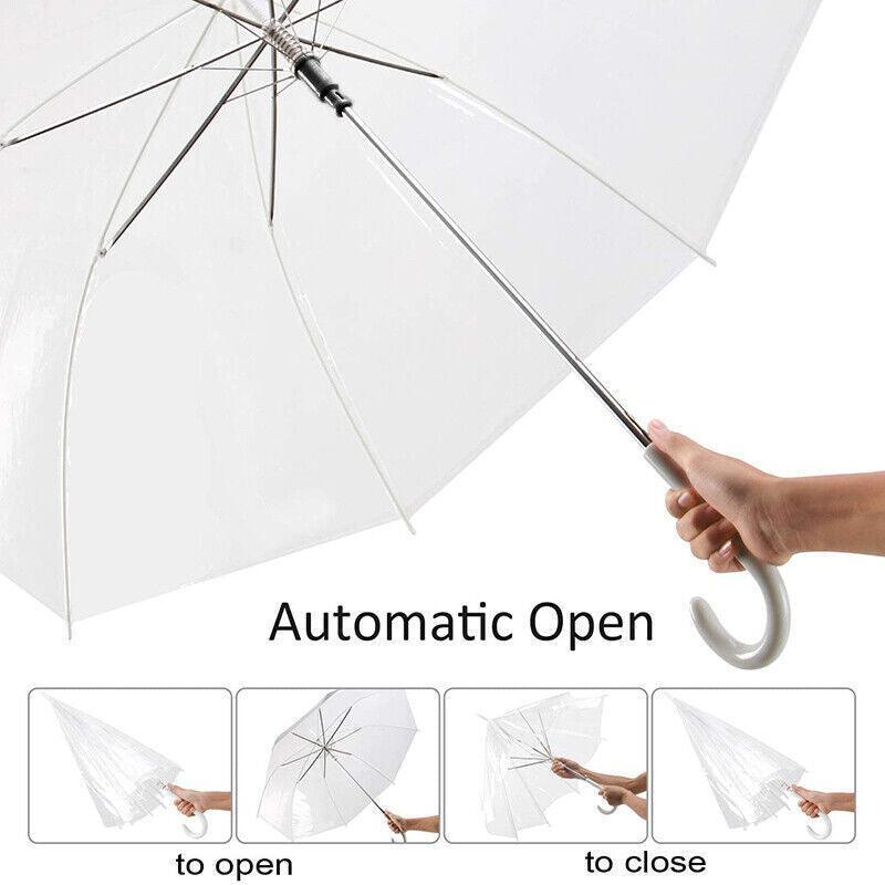 Clear Transparent Umbrella Long Handle Auto Open PVC Rain Parasol 71cm