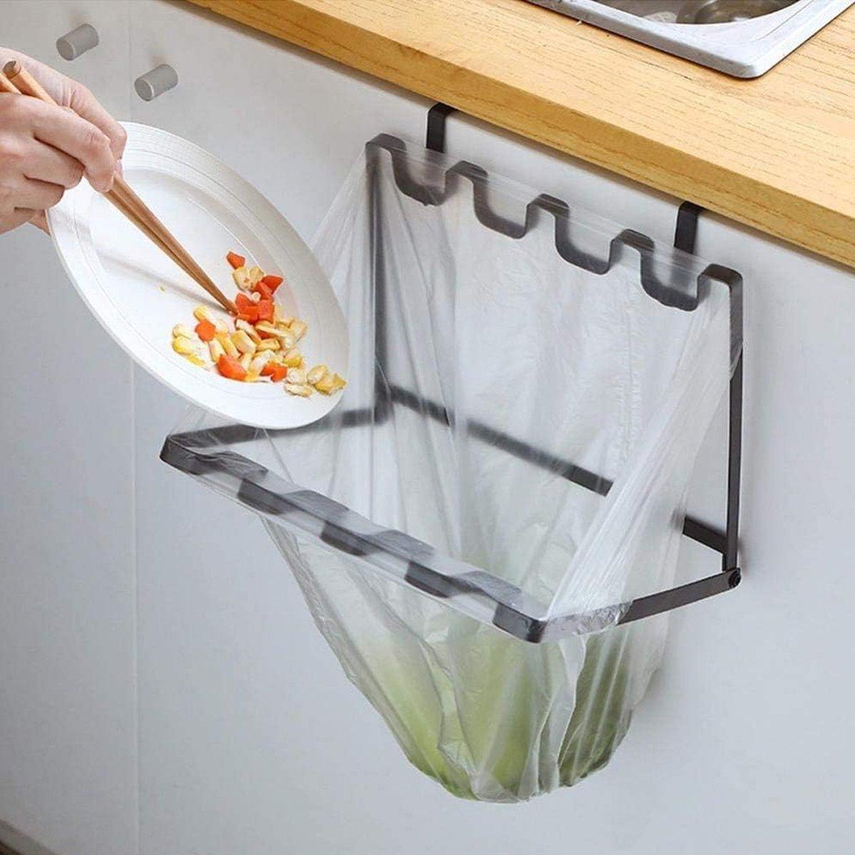Wall Hanging Garbage Bag Shelf Hook Kitchen Storage Plastic Bag Hanger Rack Trash Bin