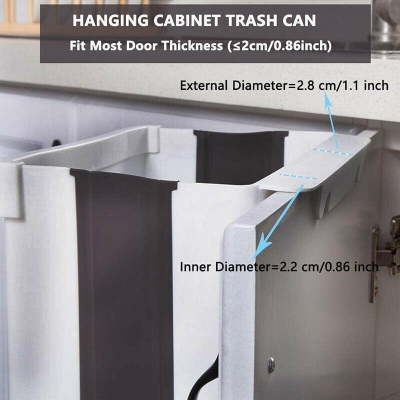 9L Hanging Bin Wall Mounted Folding Waste Bin Kitchen Dining Cabinet Trash Can - Khaki