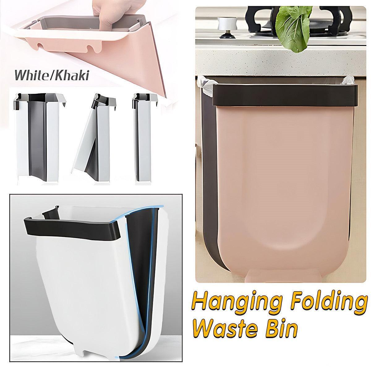 9L Hanging Bin Wall Mounted Folding Waste Bin Kitchen Dining Cabinet Trash Can - White