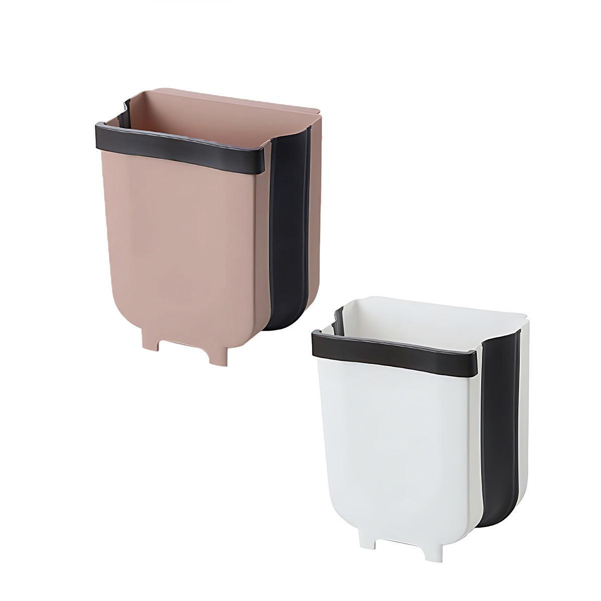 9L Hanging Bin Wall Mounted Folding Waste Bin Kitchen Dining Cabinet Trash Can - White