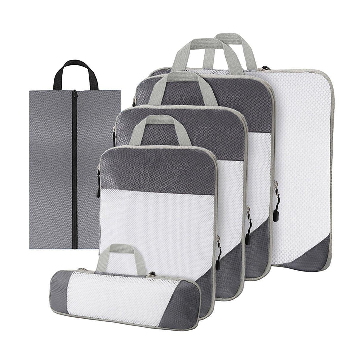 6pcs Mesh Visible Travel Storage Set Waterproof Nylon Compressible Storage Bags - Grey
