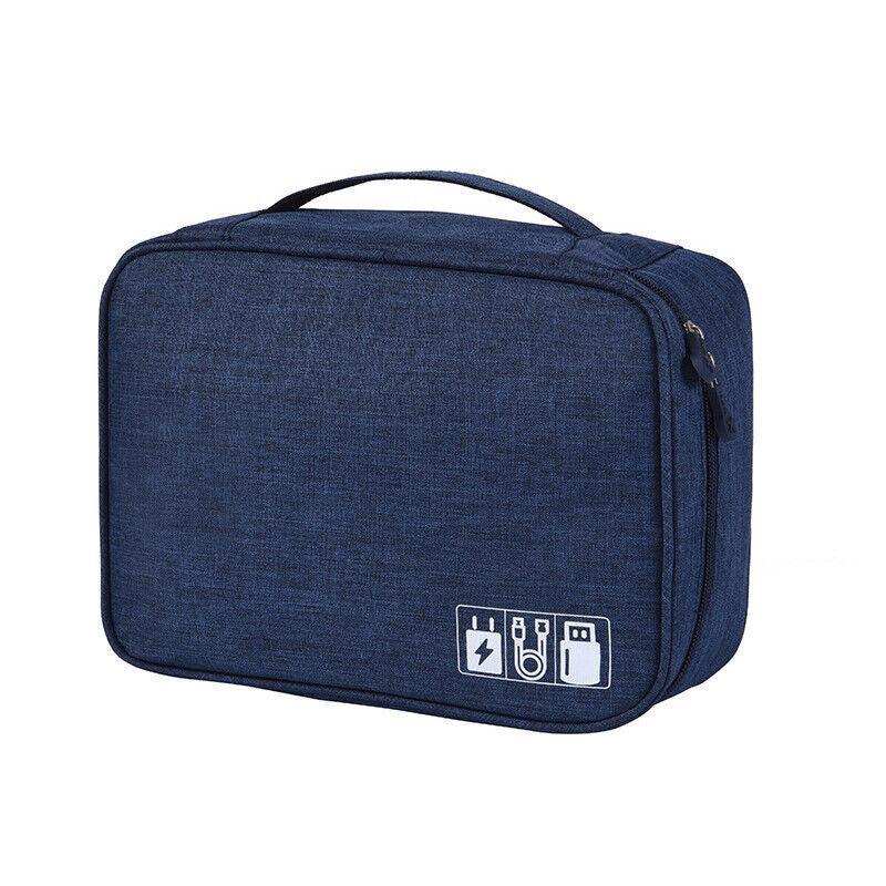 Cable Organizer Bag Charger USB Electronic Accessories Storage Travel Case - Navy