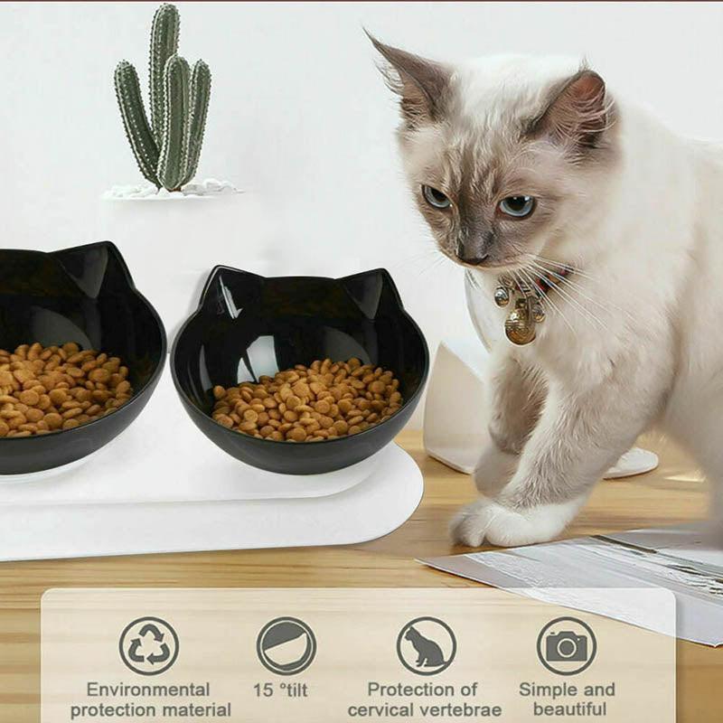 Double Cat Dog Bowl Elevated Pet Feeder Stand Raised Food Water Feeding Dish - Transparency+Transparency