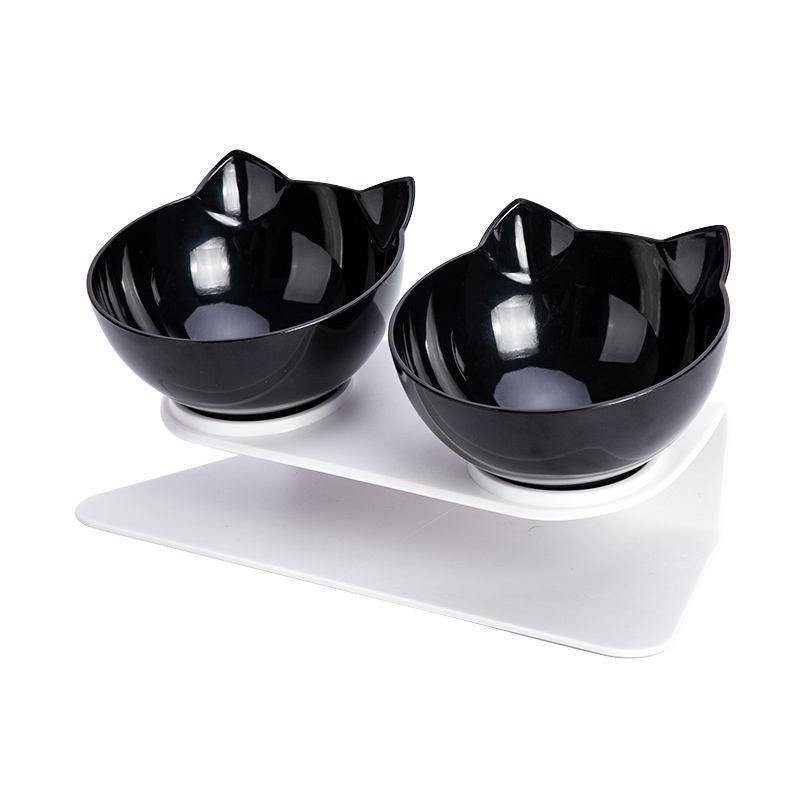Double Cat Dog Bowl Elevated Pet Feeder Stand Raised Food Water Feeding Dish - Transparency+Transparency