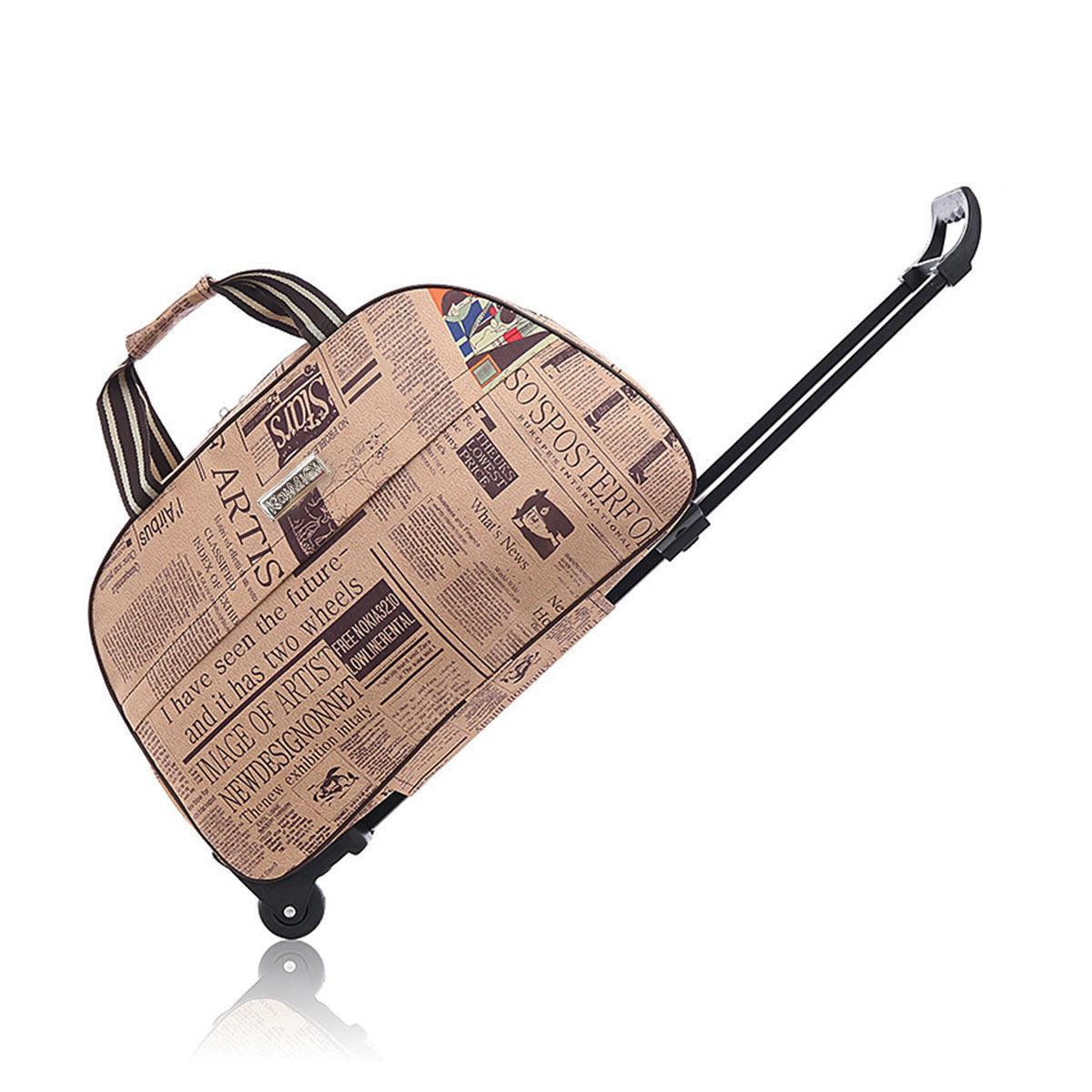 Wheeled Travel Duffle Trolley Bag Carry On Rolling Luggage Suitcase Tote Durable - Brown-20in