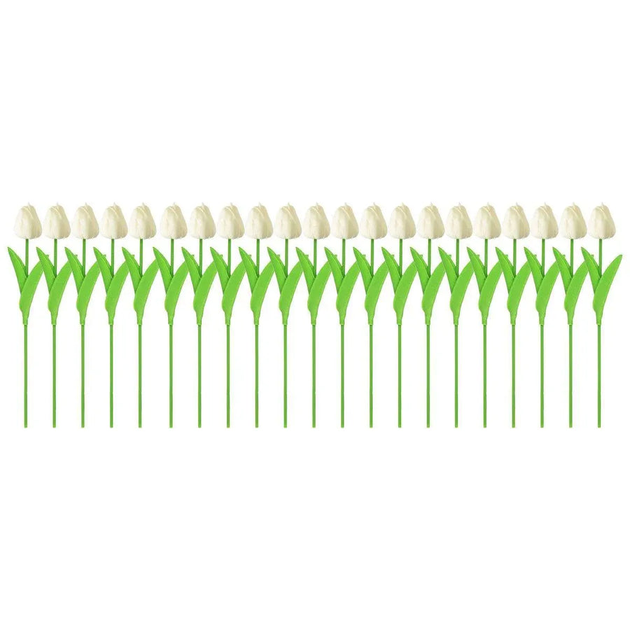 20PCS Real Touch Artificial Tulip Bouquet Fake Flowers for Home Wedding Decor - White