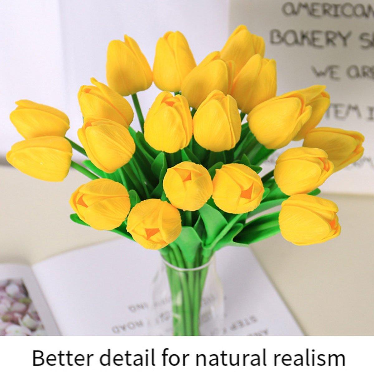 20PCS Real Touch Artificial Tulip Bouquet Fake Flowers for Home Wedding Decor - Yellow