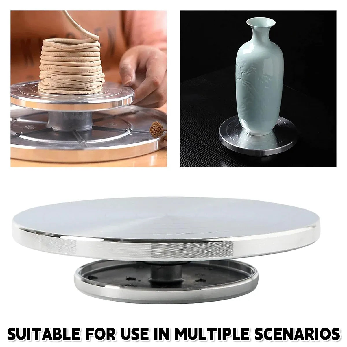 Ceramic Manual Turntable Aluminium Alloy Revolving Stand Double-Sided