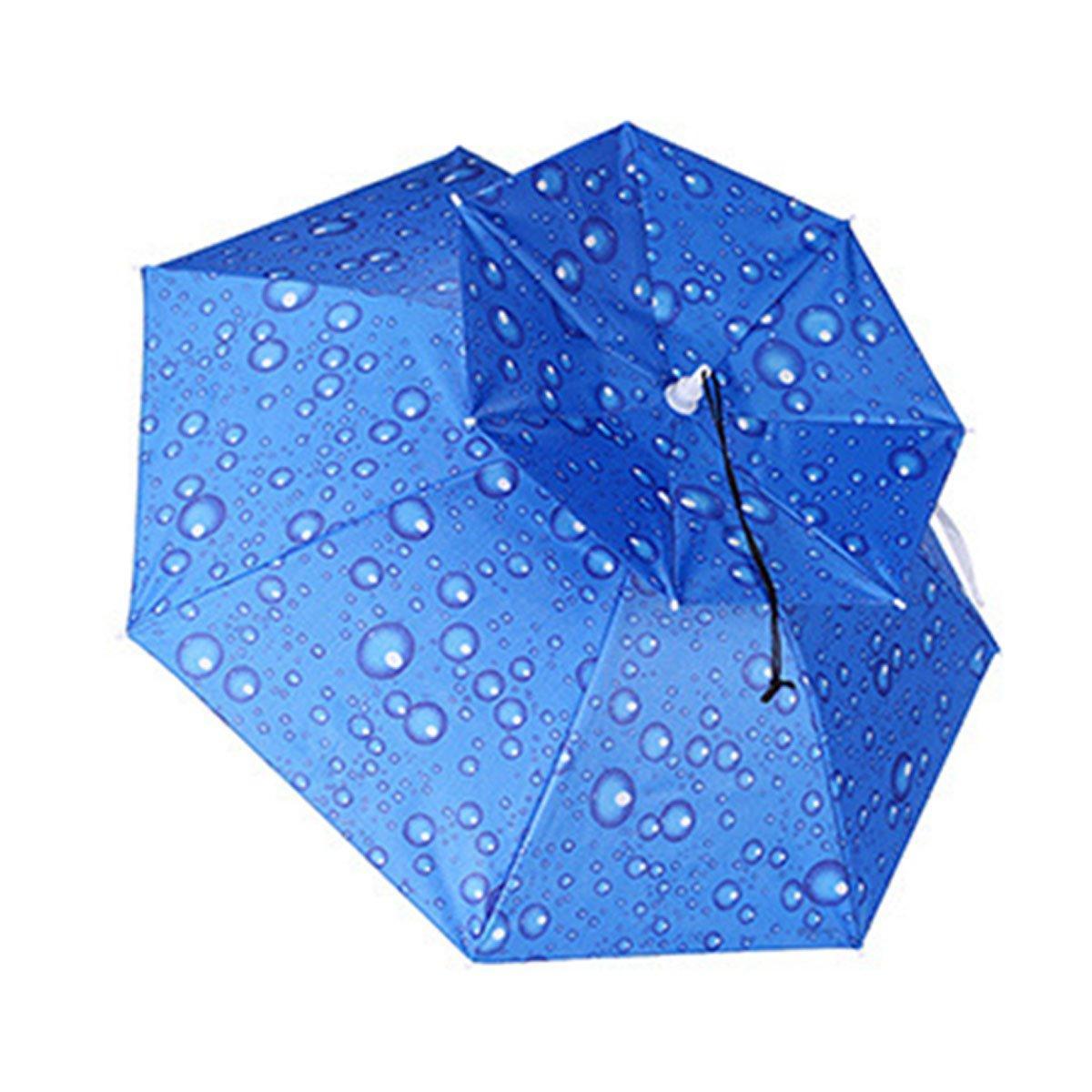 2-Layer Outdoor Foldable Sun Umbrella Hat Fishing Camping Headwear Cap Head Hat - Blue