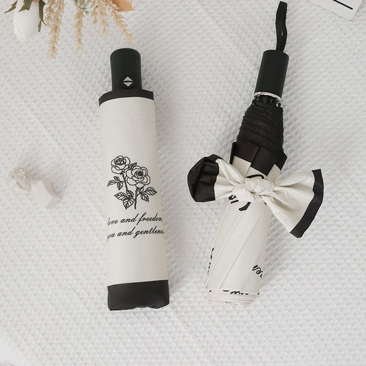 Vintage Rose UV Protection Automatic Manual Tri-fold Sun Rain Umbrella Sunshade - Manual