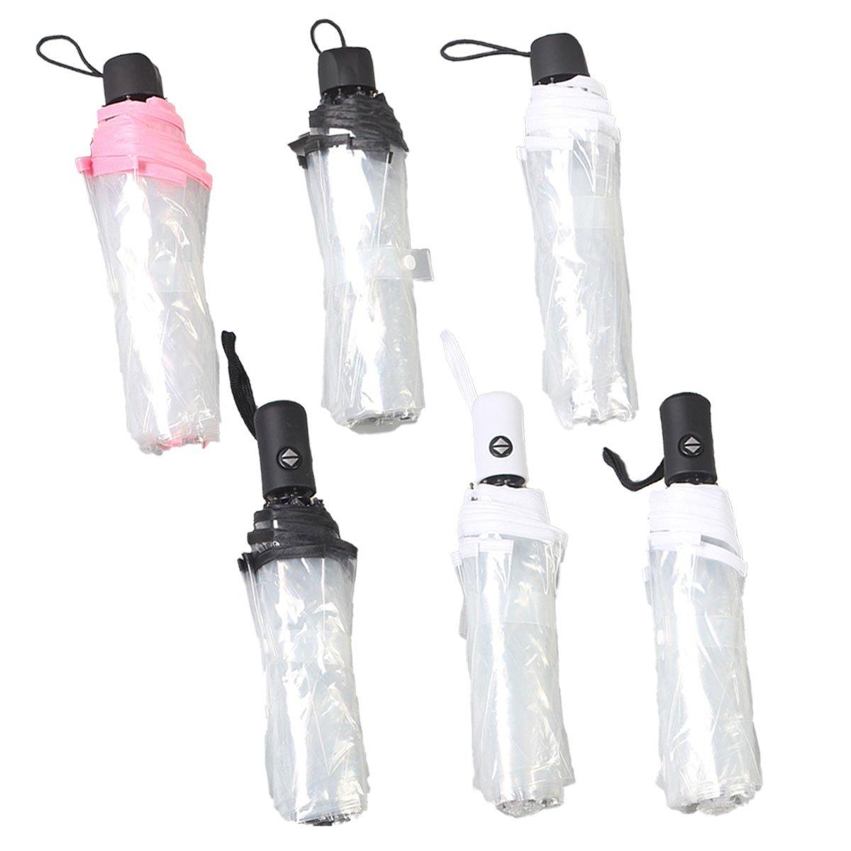 Transparent Folding Umbrella Compact Tri Fold Design Clear Rain Protection Cover - Manually operated-Black