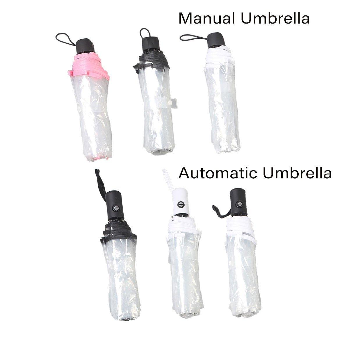 Transparent Folding Umbrella Compact Tri Fold Design Clear Rain Protection Cover - Manually operated-Pink