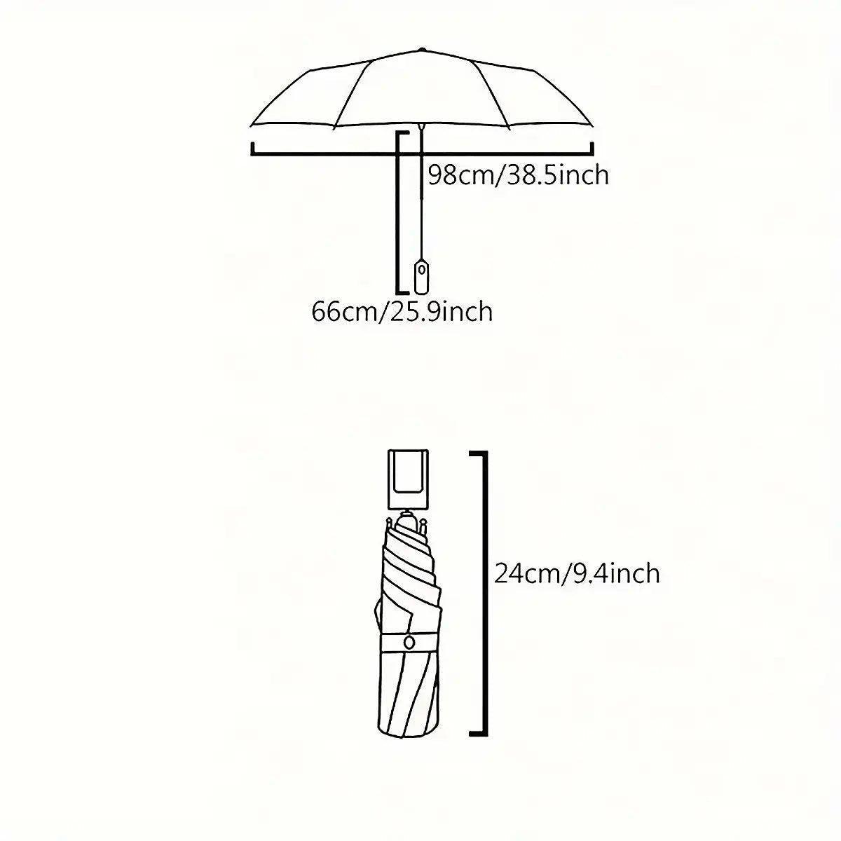 Stripe Sun Umbrella Rainy Folding Umbrella Women Sunscreen Black Rubber Sunshade