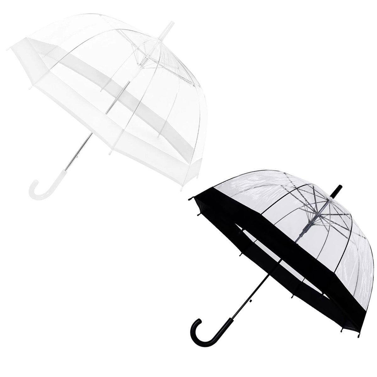Clear Dome Umbrella Wedding Party Transparent Parasol Handle Waterproof Rain - White