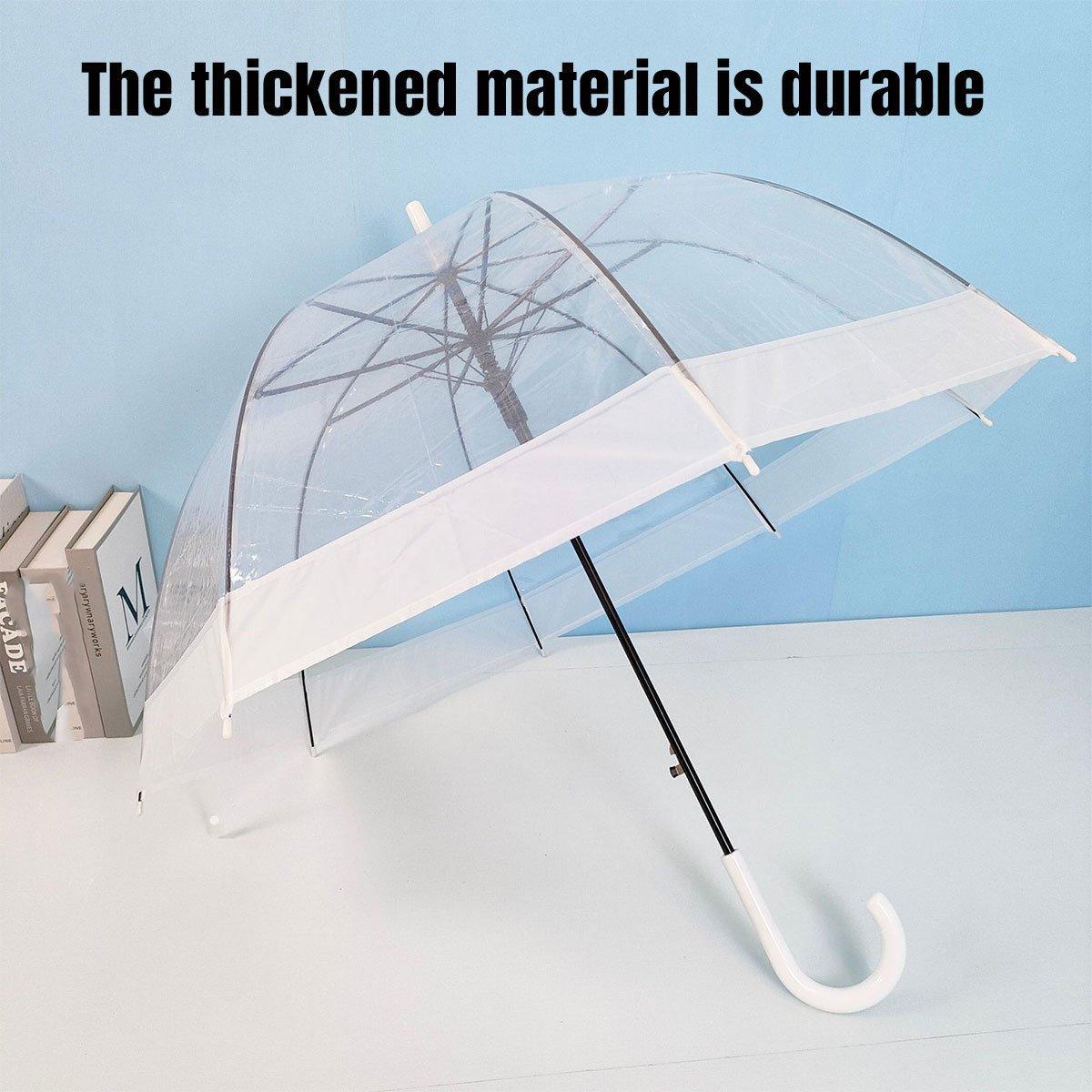 Clear Dome Umbrella Wedding Party Transparent Parasol Handle Waterproof Rain - White