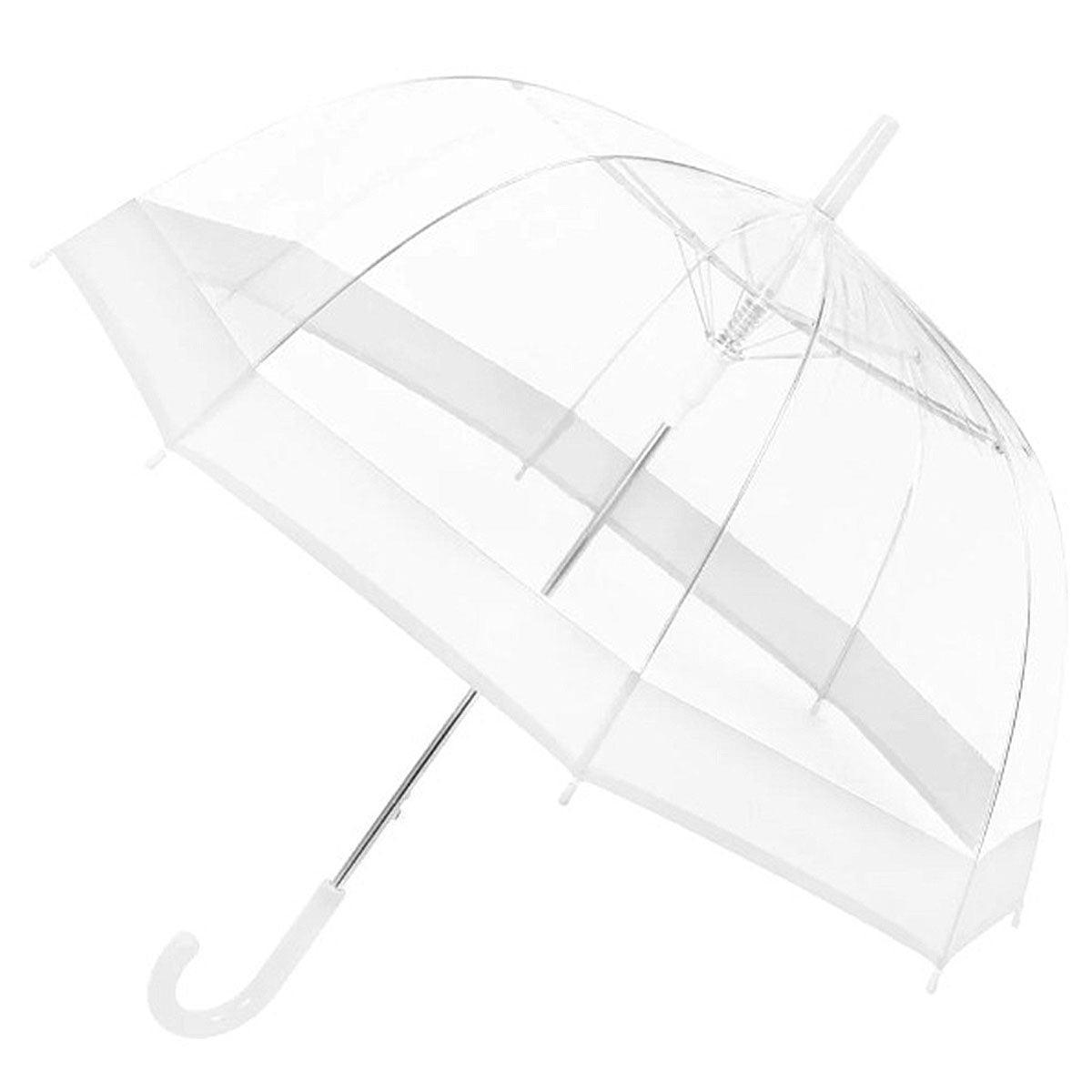 Clear Dome Umbrella Wedding Party Transparent Parasol Handle Waterproof Rain - White