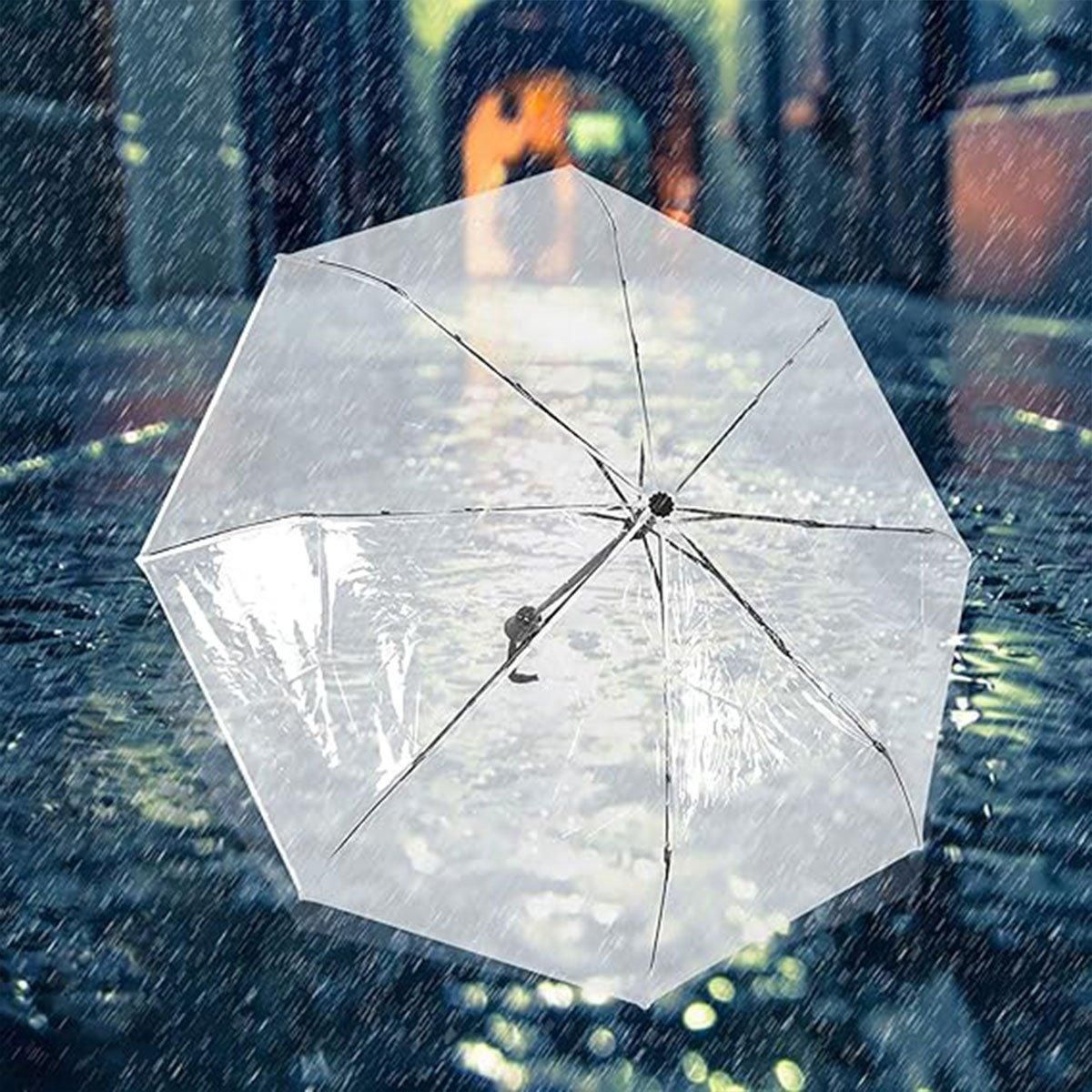 Transparent Folding Umbrella Compact Tri Fold Design Clear Rain Protection Cover - Automation-Black