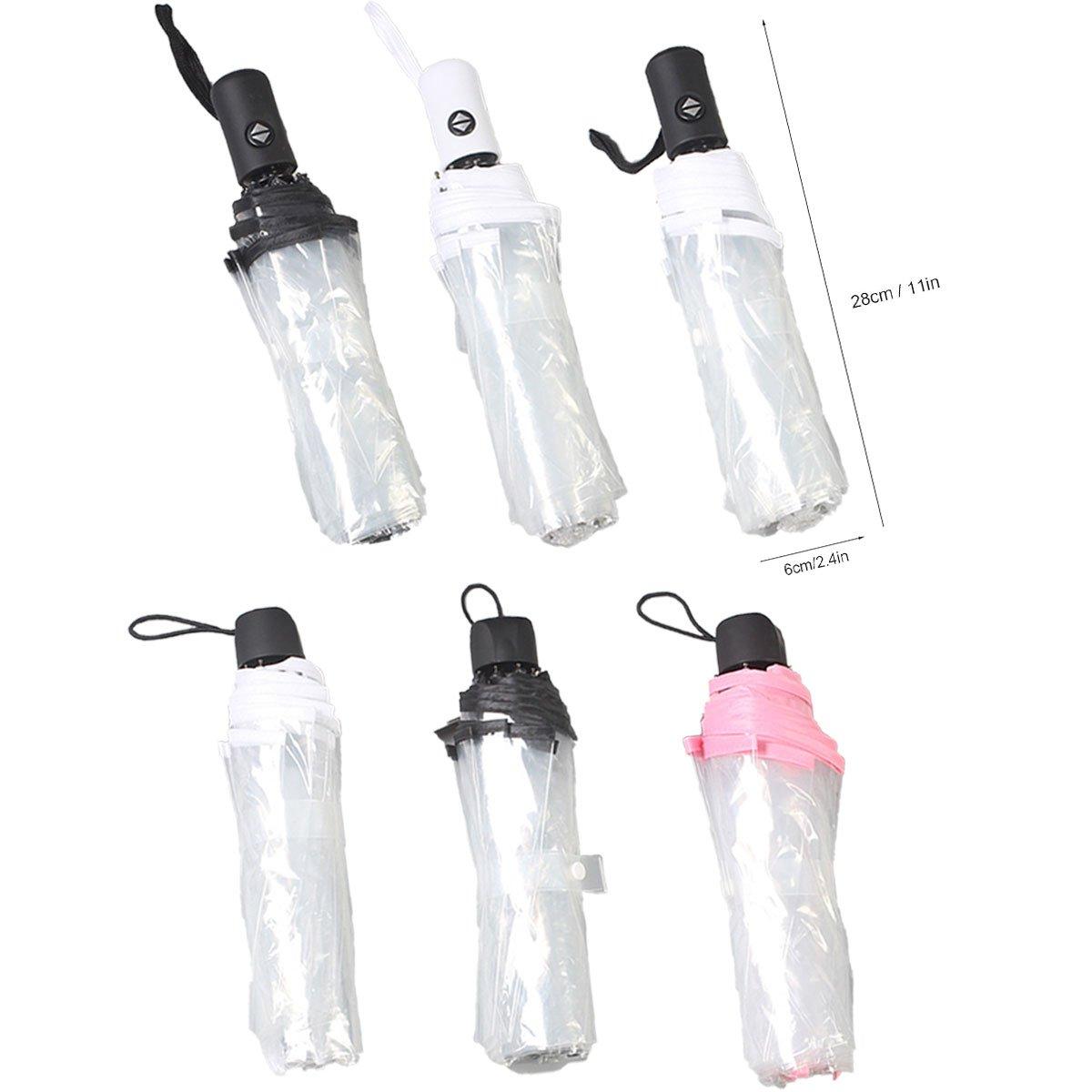 Transparent Folding Umbrella Compact Tri Fold Design Clear Rain Protection Cover - Automation-Black