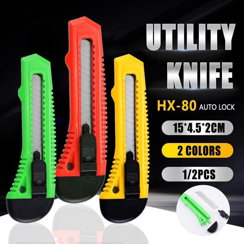 1/2/3PCS Utility Stanley Knife With Blades Blade Retractable Heavy Duty Box Cutter - 3Colour