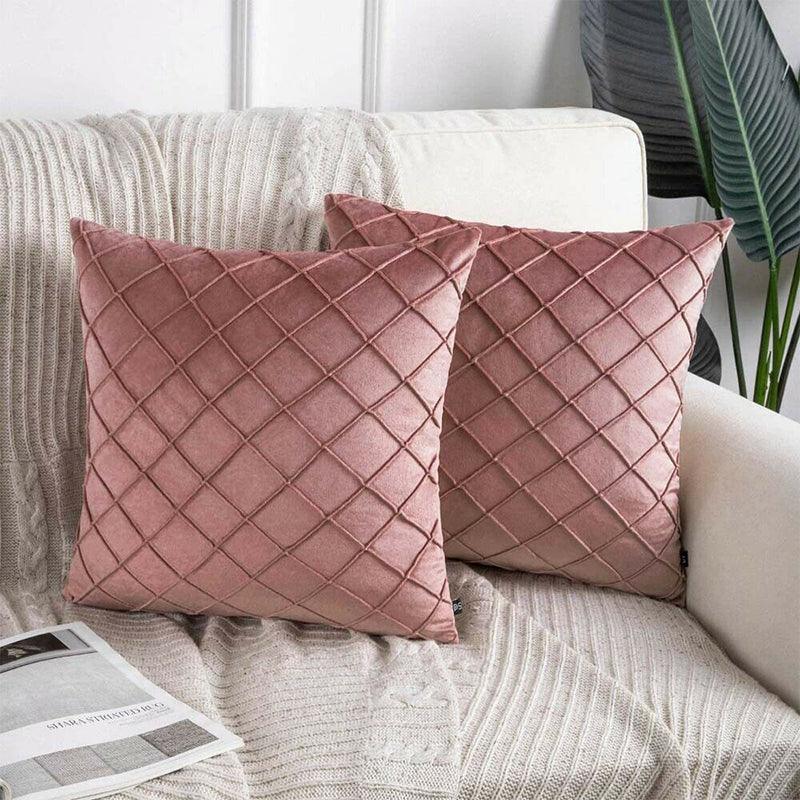 Velvet Cushion Cover Pleated Checked Plaid Plush Decorative Lounge Cushion Cover - White