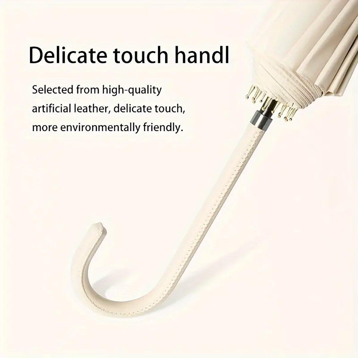 Large 16 Bone Automatic Umbrella Unisex Long Handle Dual Use Rain Sun Umbrella - Beige