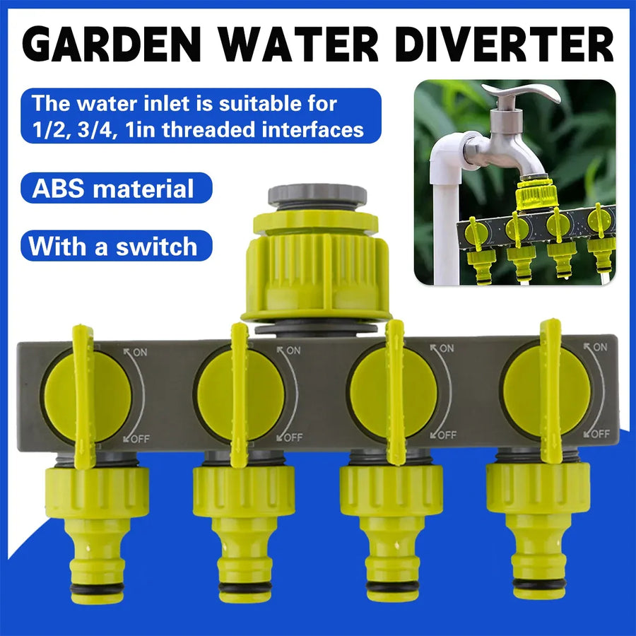 Garden Hose Splitter 4 Way Tap Connector With Valve for Lawn Irrigation System