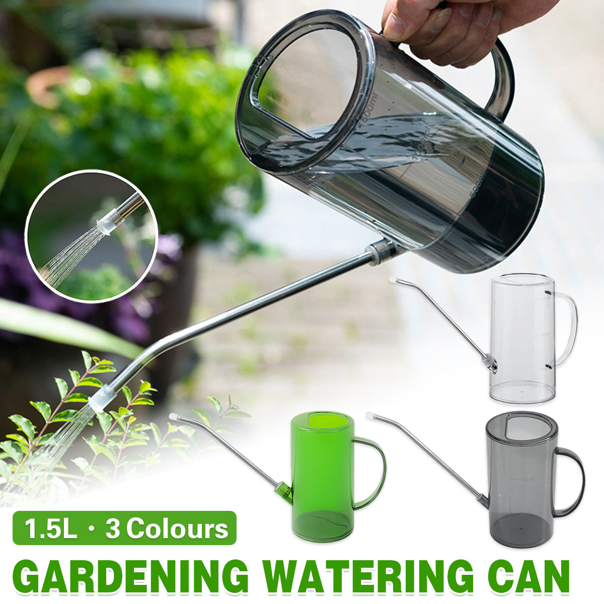 Watering Can Long Spout For Indoor Outdoor Garden Potted Plants Flowers Use - Green