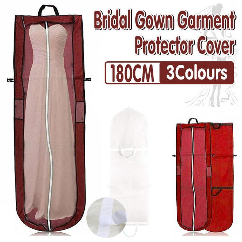 Wedding Dress Garment Bag 180cm Long Bridal Gown Storage Dustproof Cover Zipper - Beige