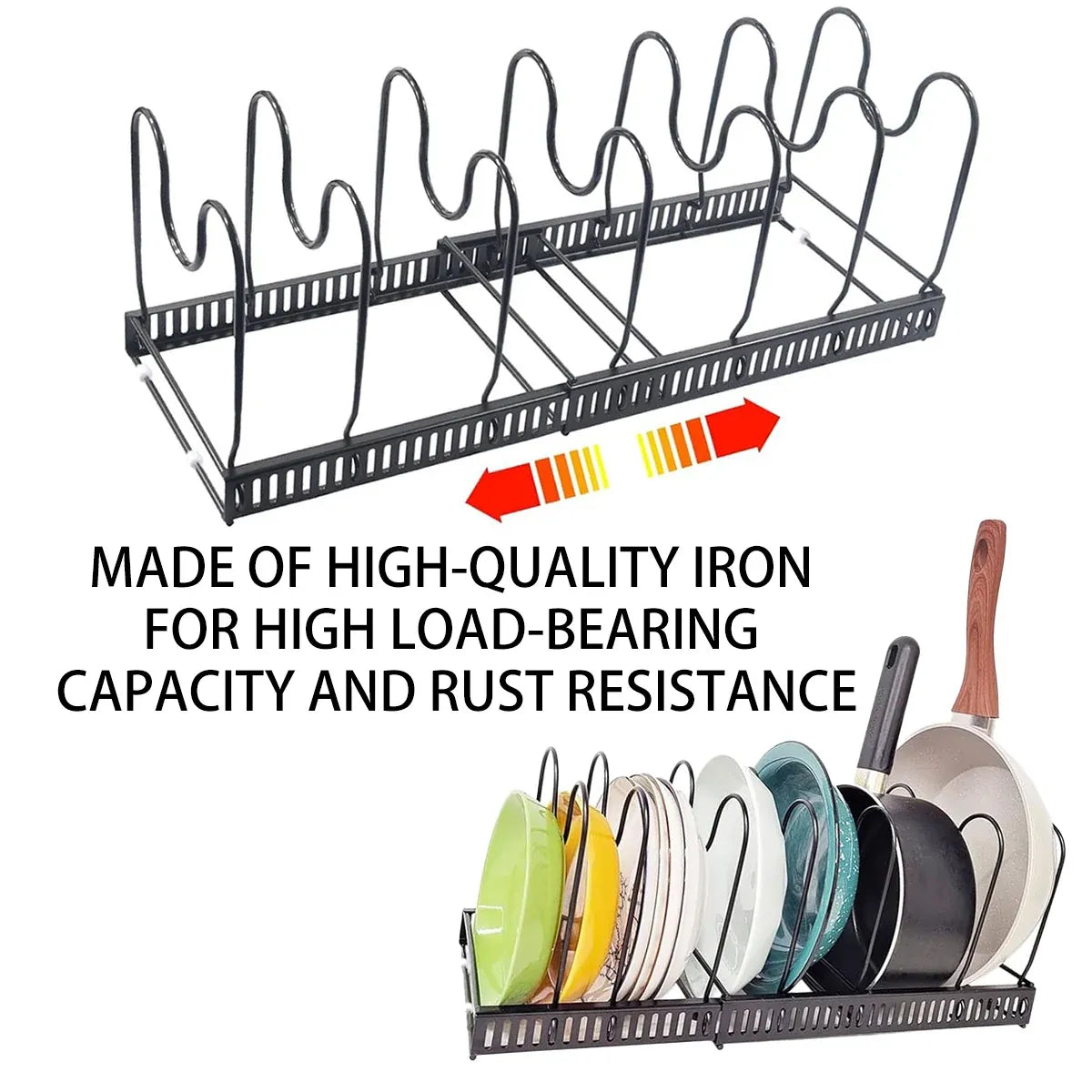 Retractable Kitchen Storage Rack Pot Lid Holder Cutting Board Organizer Stand - White