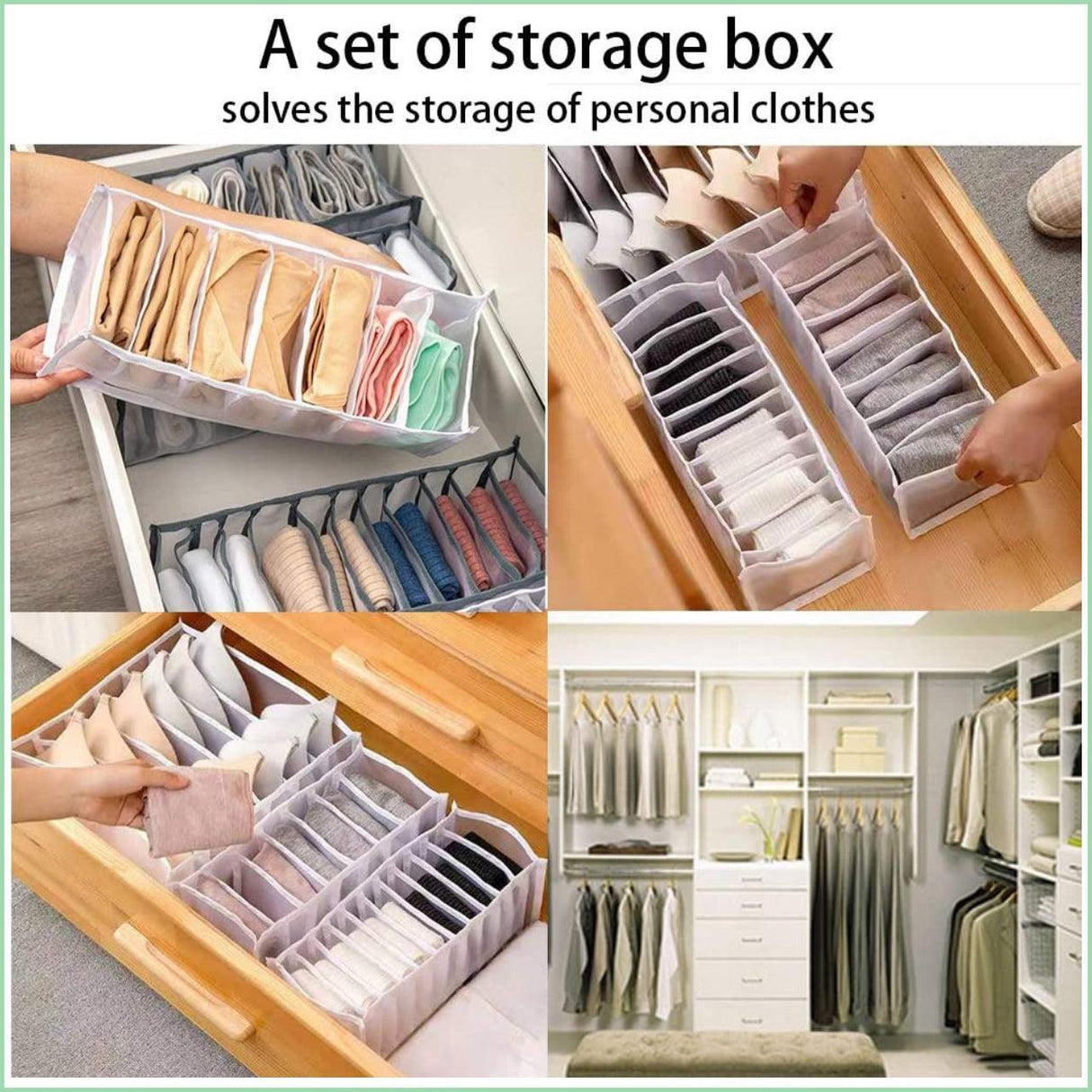 Foldable Drawer Organizer Divider Bra Sock Underwear Storage Closet Wardrobe - White with 6 Boxes