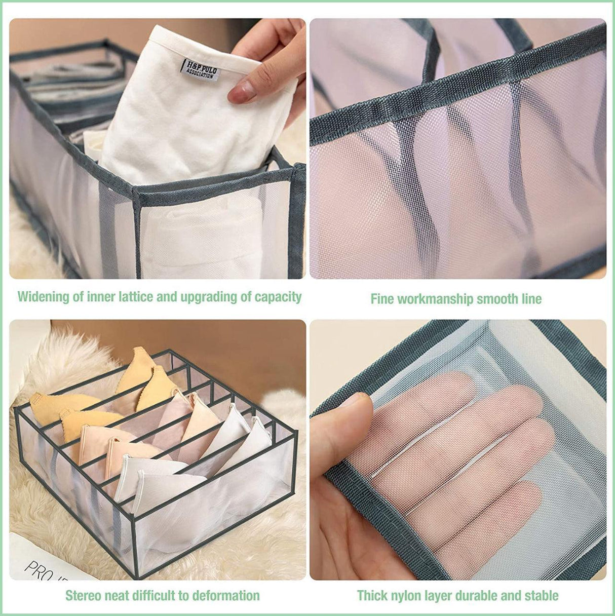 Foldable Drawer Organizer Divider Bra Sock Underwear Storage Closet Wardrobe - White with 7 Boxes