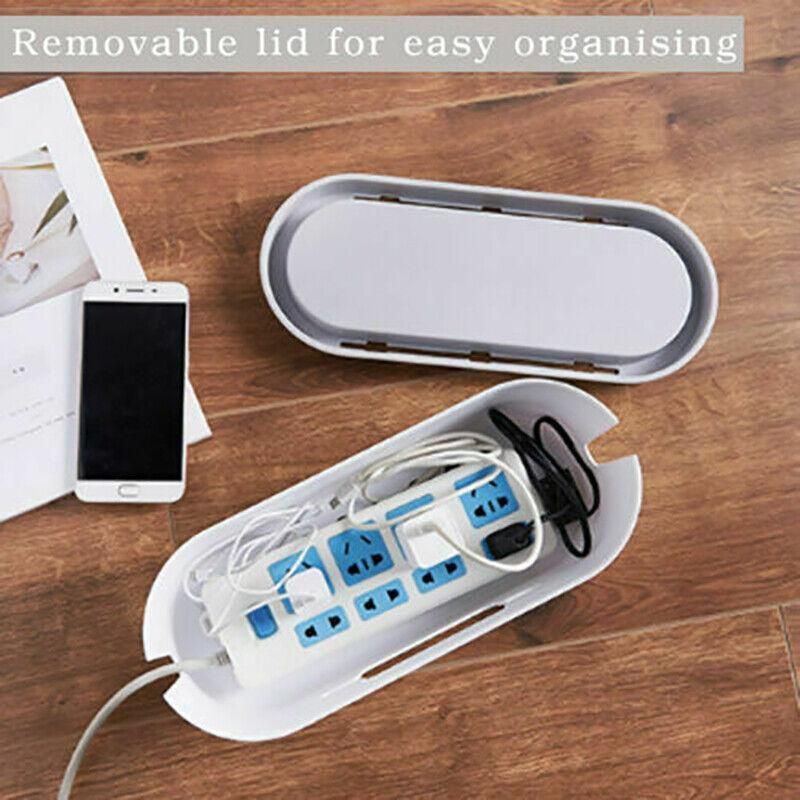 Cable Power Management Storage Box Socket Wire Tidy Organiser Hide Case - Grey