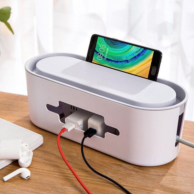 Cable Power Management Storage Box Socket Wire Tidy Organiser Hide Case - White