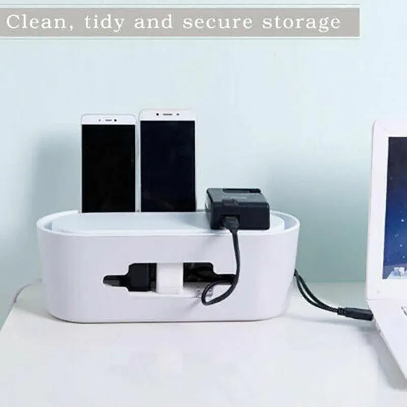 Cable Power Management Storage Box Socket Wire Tidy Organiser Hide Case - White
