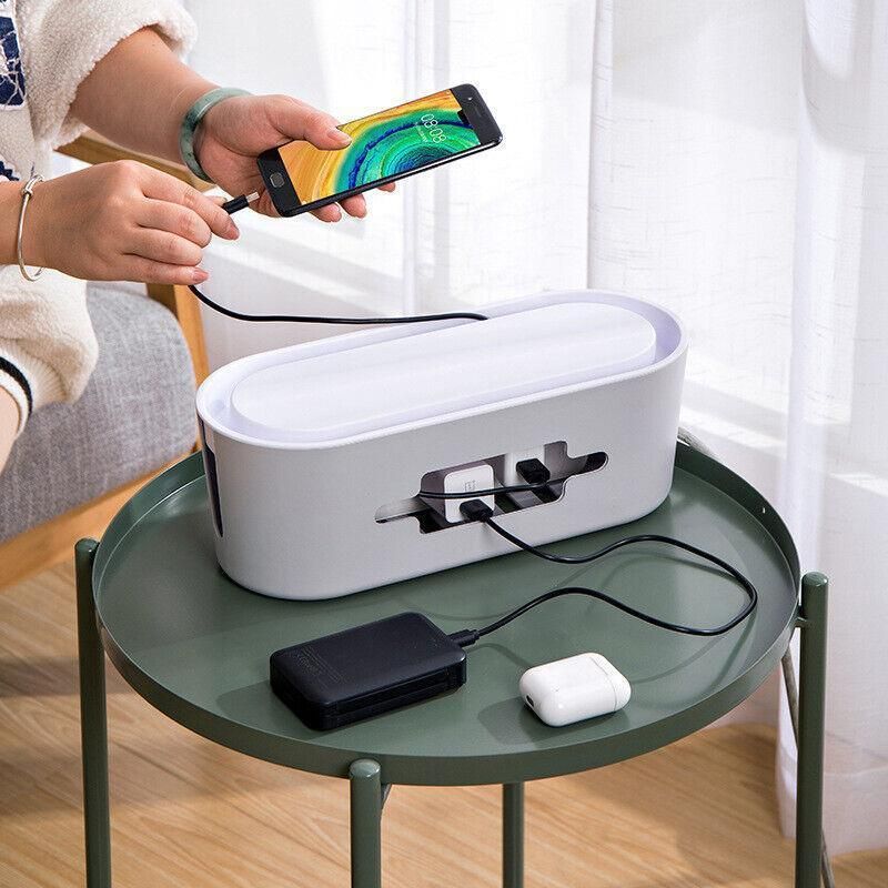 Cable Power Management Storage Box Socket Wire Tidy Organiser Hide Case - White