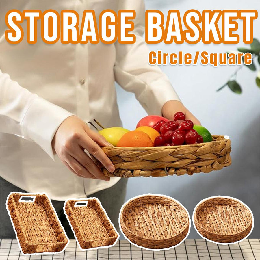 2pcs Rattan Fruit Tray Decorative Storage Trays Multipurpose Shelving Organizer - Circle