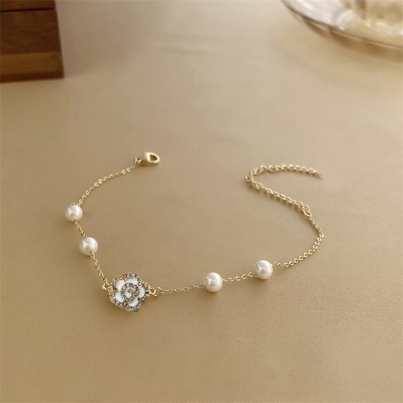 Pearl Flower Bracelet Women Bracelets Charm Hand Chain Titanium Steel Chain - Necklaces