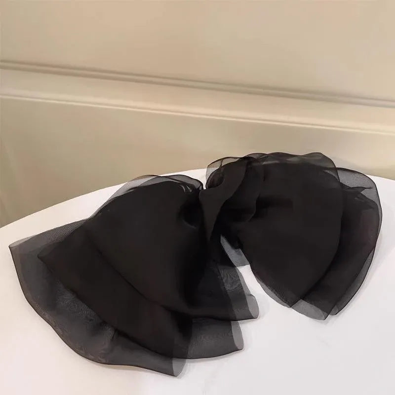 Large Tulle Bow Hair Clip Women Hair Clip Arty Headdress Gifts Ponytail Party - Black