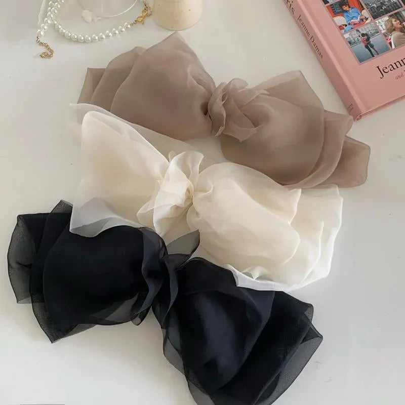 Large Tulle Bow Hair Clip Women Hair Clip Arty Headdress Gifts Ponytail Party - Khaki