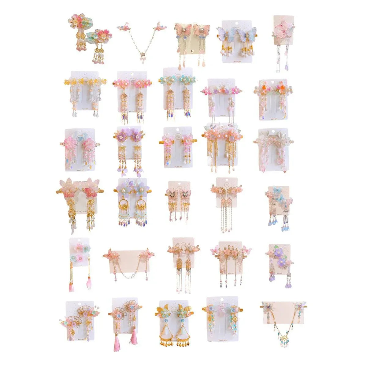 2Pcs Hanfu Flower Hair Clip with Pearl Tassel Butterfly Hairpin for Women and Girls Party - E002