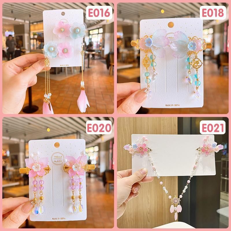 2Pcs Hanfu Flower Hair Clip with Pearl Tassel Butterfly Hairpin for Women and Girls Party - E002