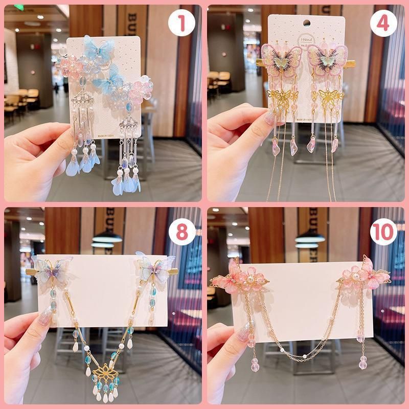 2Pcs Hanfu Flower Hair Clip with Pearl Tassel Butterfly Hairpin for Women and Girls Party - 13