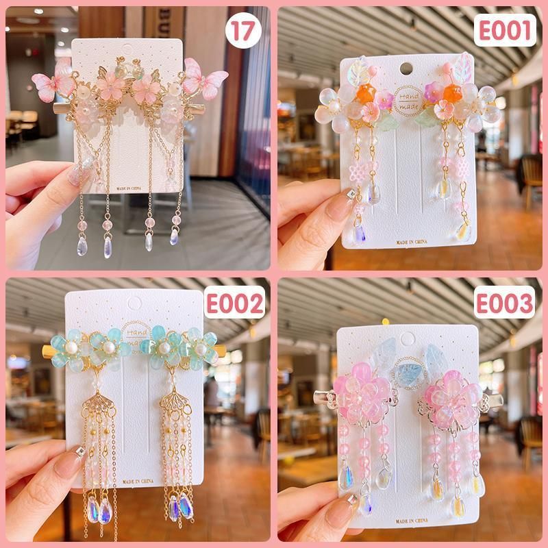 2Pcs Hanfu Flower Hair Clip with Pearl Tassel Butterfly Hairpin for Women and Girls Party - 13