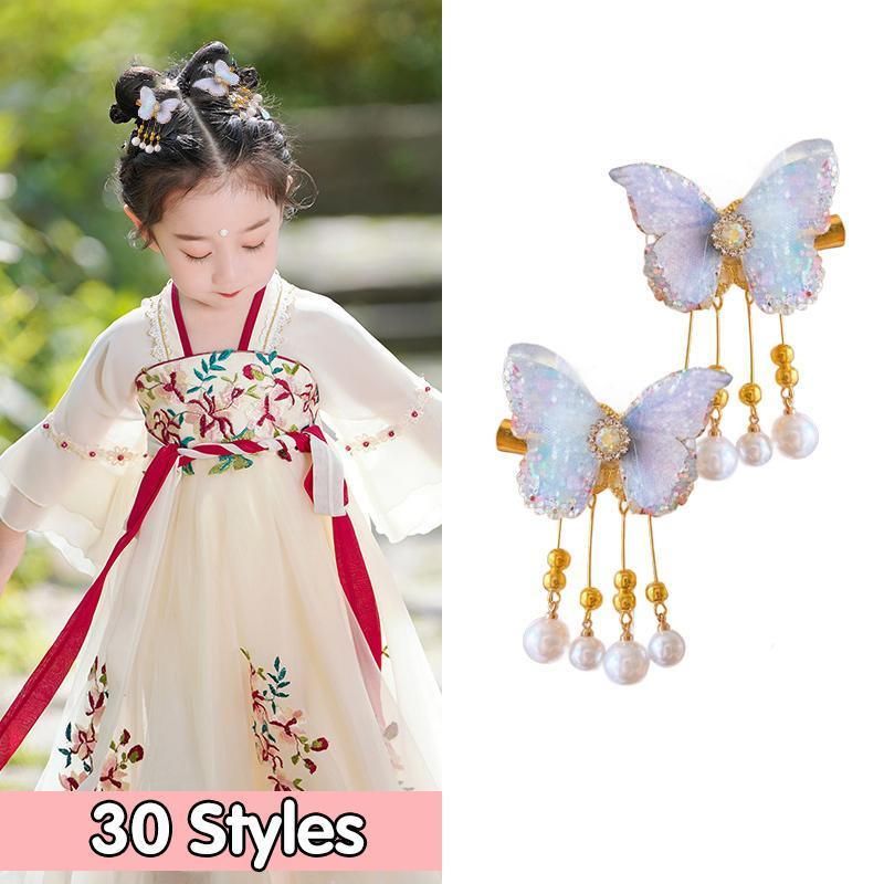 2Pcs Hanfu Flower Hair Clip with Pearl Tassel Butterfly Hairpin for Women and Girls Party - 17