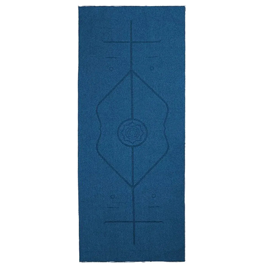 Portable Yoga Blanket with Body Position Line Non Slip Soft for Home Gym Studio - Blue