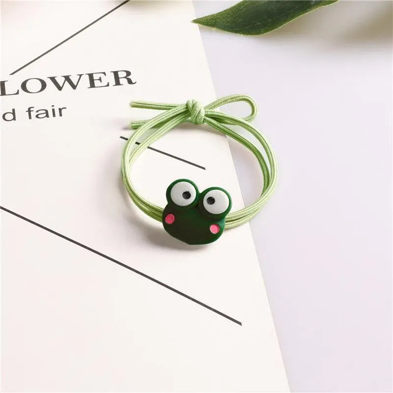 Cartoon Hair Rubber Hair Ring Frog Head Rope Hand Strap Couples Girl Hair Rope - Pink